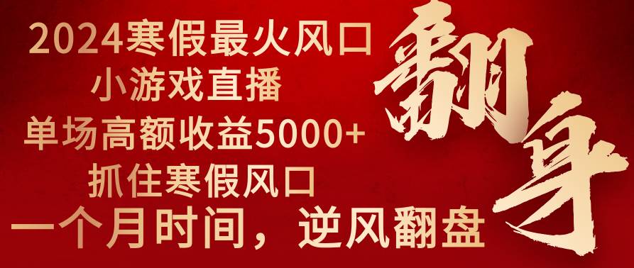 2024年最火寒假风口项目 小游戏直播 单场收益5000 抓住风口 一个月直接提车